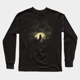 Wolf Howling with Moon - Night Taiga Forest Long Sleeve T-Shirt